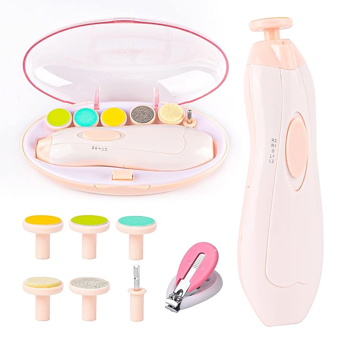 Baby Nail File Electric Trimmer Kit with Light and 10 Grinding Heads and 4 Speed