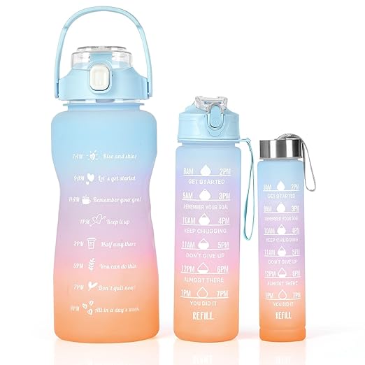 Unbreakable Silicone Water Bottle with Motivational Time Marker ( Pack of 3 )